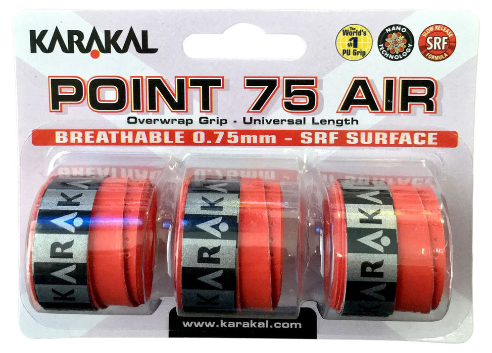 3x Karakal Point 75 Air Overwrap Grip Anti Slip Racquet Protector RedFITNESS360