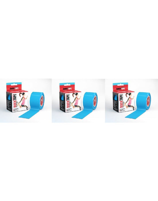 Rocktape Strong Adhesive Kinesiology Tape Standard Rolls x 3 - Electric Blue