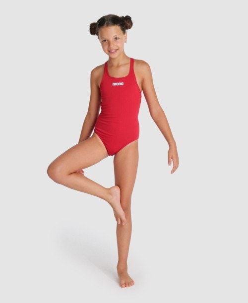 Arena Team Girls Swim Pro Solid Quick Dry Athletic Swimming Suit One Piece - Red