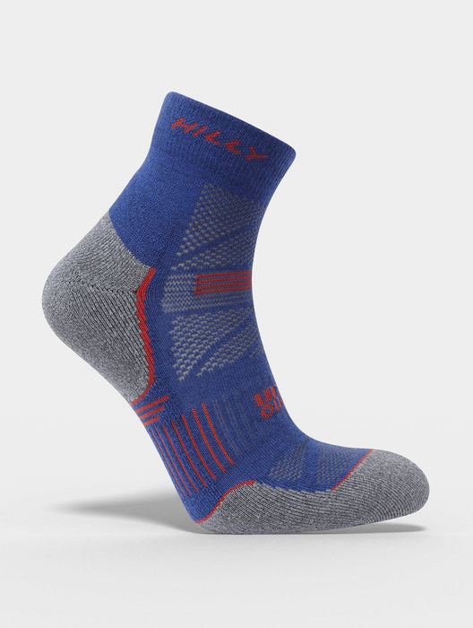 Hilly Mens Supreme Anklet Cushioned Sports Running Socks - Denim / Grey Marl