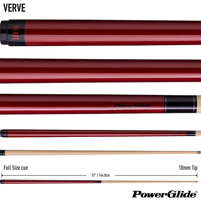 PowerGlide Verve Carbon Pool Cue 50/50 2 Piece Cue Maple Wrap - Red
