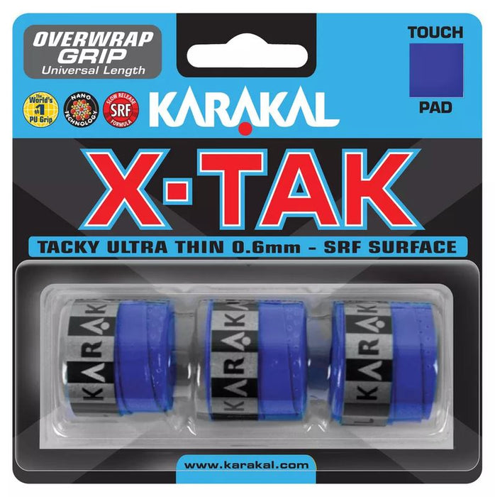 3x Karakal XTAK Overgrip 0.6mm For Tennis Badminton Squash Racketball Blue