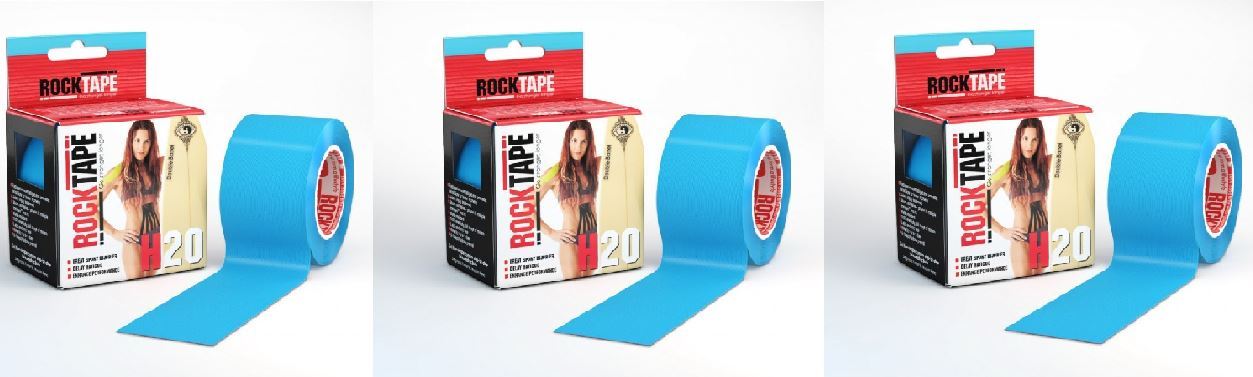 Rocktape H2O Tape Extra Sticky Adhesive Kinesiology Rolls x 3 - Electric Blue
