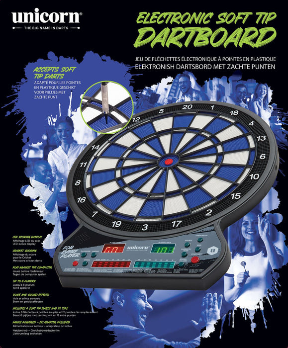 Unicorn Darts LED Electronic Soft Tip Dartboard with 2 Sets of Soft Tip Darts