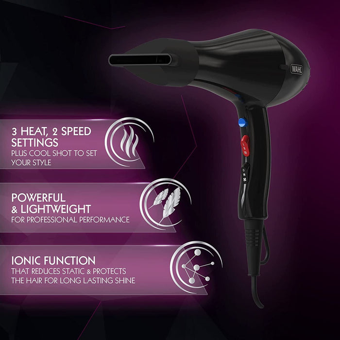Wahl Ionic Style Hairdryer Women Professional Tourmaline Home Salon Blower 2000W