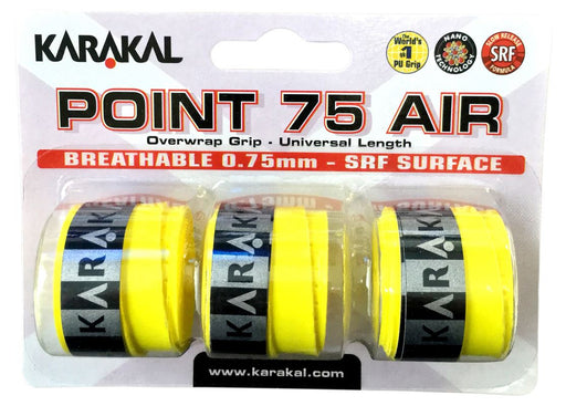 3x Karakal Point 75 Air Overwrap Grip Anti Slip Racquet Protector YellowFITNESS360