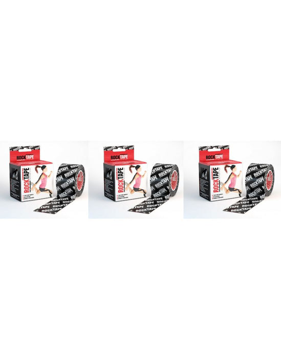 Rocktape Strong Adhesive Kinesiology Tape Patterned Rolls x 3 - Black Logo