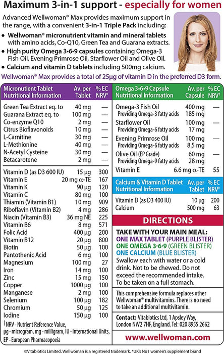 Vitabiotics Wellwoman Max 84x Capsules/Tablets Health Vitality 3 Packs for 2