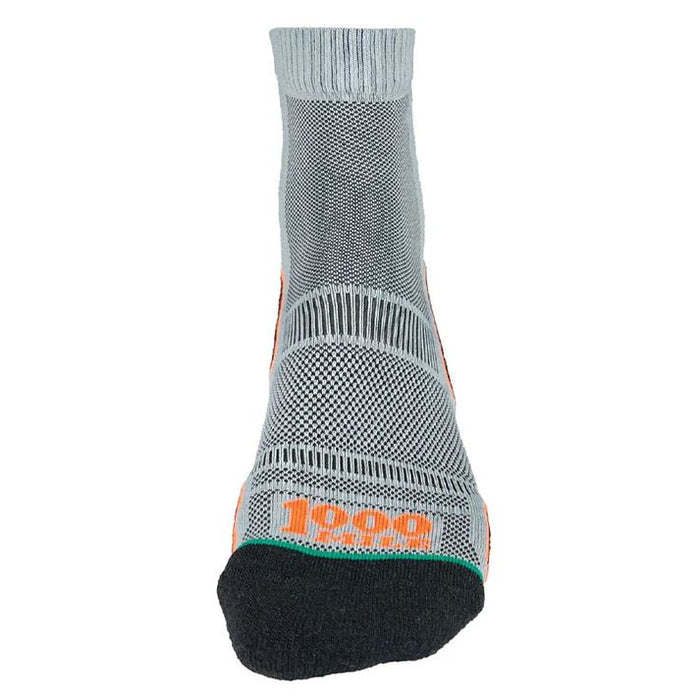 1000 Mile Mens Trail Single Layer Twin Pack Non Slip Sock Grey Orange/Green