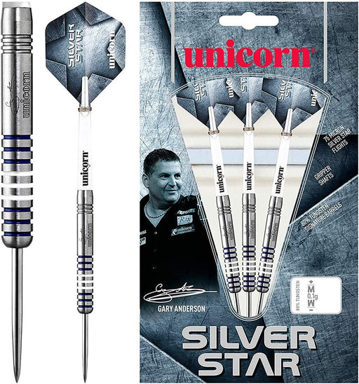 Unicorn Silver Star Darts Set Plastic Tip Gary Anderson Tungsten Gripper ShaftsUnicorn