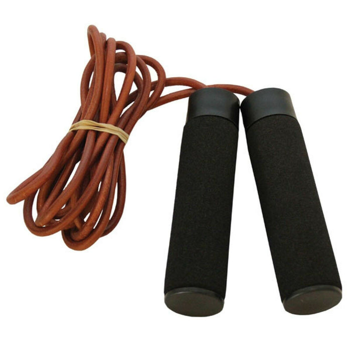 Fitness Mad Leather Weighted Skipping Endurance Jump Rope With Wooden Handles