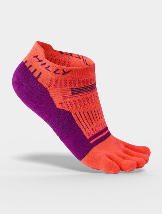 Hilly Womens Toe Socklet Zero Running Socks - Hot Coral / Grape Juice / Charcoal