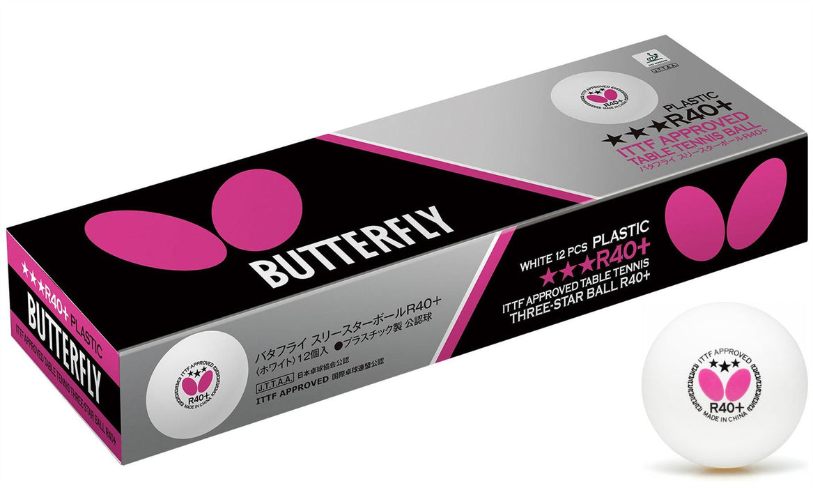 Butterfly R40+ ITTF Approved Table Tennis - 3 Star Ball Sport - Pack of 12