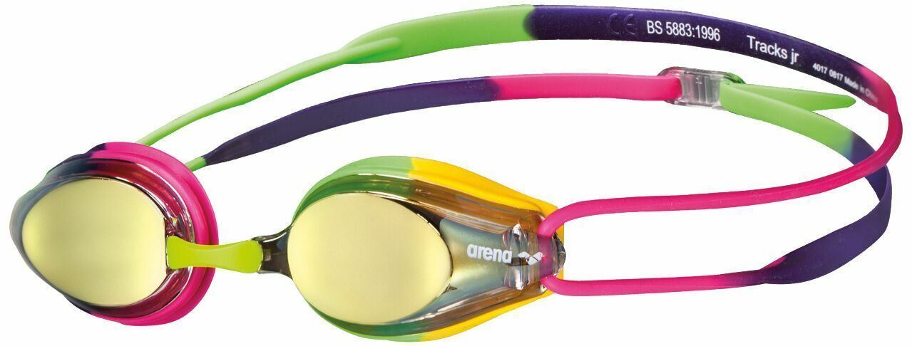Arena Tracks Junior Mirror Swimming Goggles in Violet / Fuchsia / Green