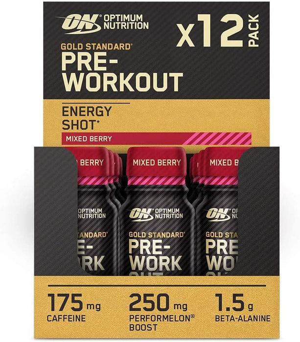 Optimum Nutrition Gold Standard Pre-Workout Shot Energy Supplement 60ml x 12 - Mixed Berry