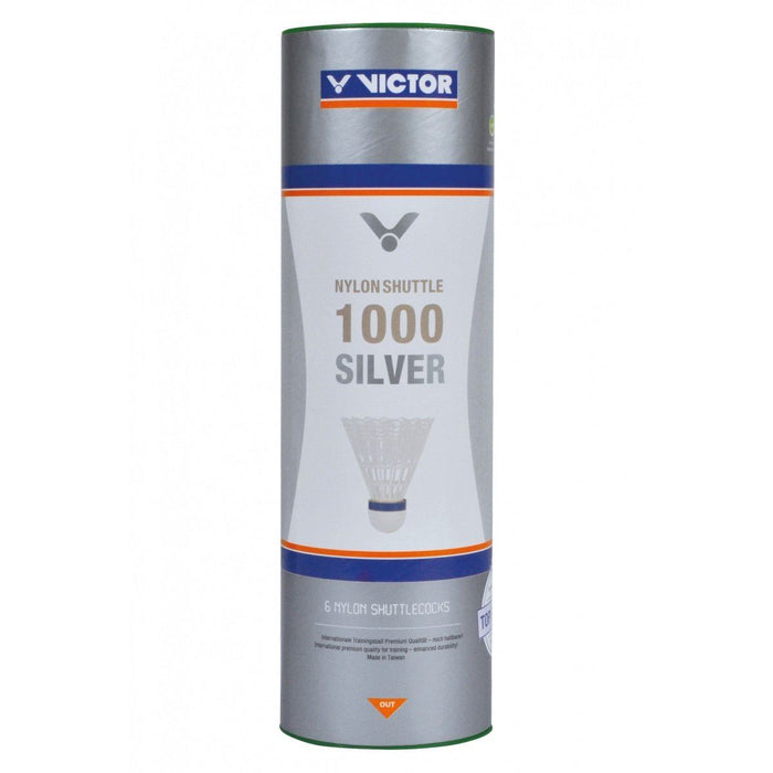 Victor Badminton Nylon Shuttlecock 1000 Silver 6PC Tube Medium Speed - White