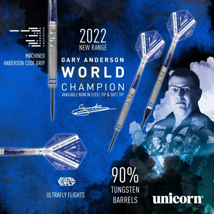 Unicorn Gary Anderson Phase 5 World Champion Steel Tip Darts – 90% Tungsten