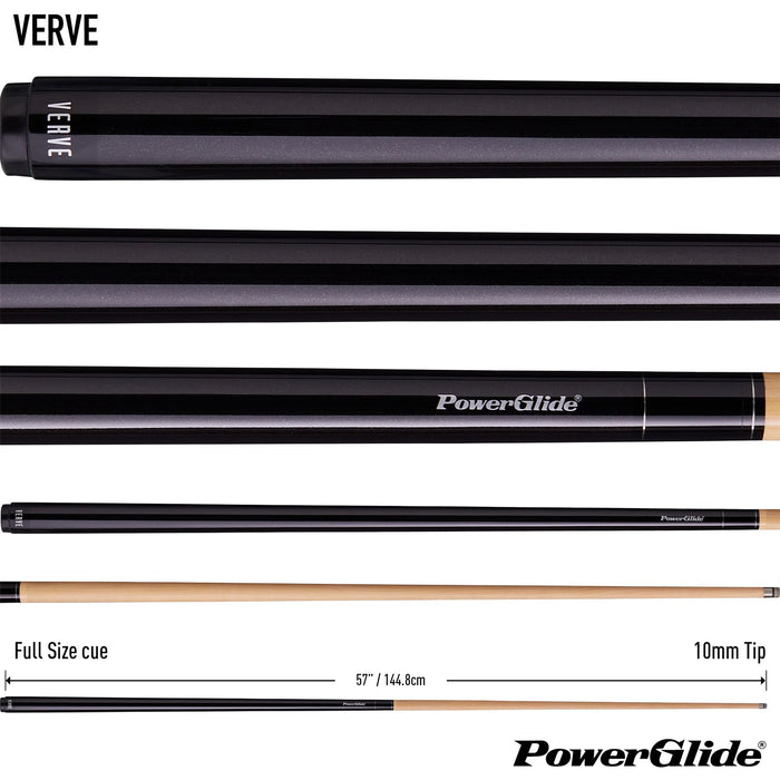 PowerGlide Verve Carbon Pool Cue 50/50 2 Piece Cue Maple Wrap - Black