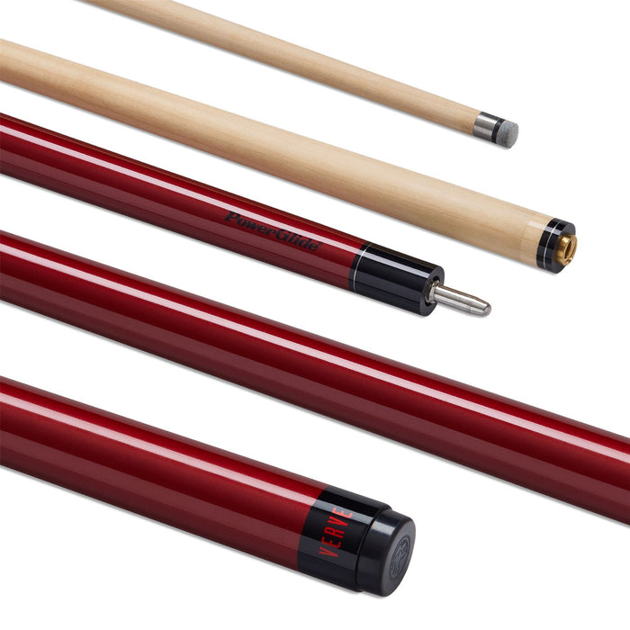 PowerGlide Verve Carbon Pool Cue 50/50 2 Piece Cue Maple Wrap - Red
