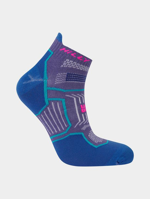 Hilly Ladies Twin Skin Anklet Socks Flat Toe Seam Arch Grip - Grape Blue