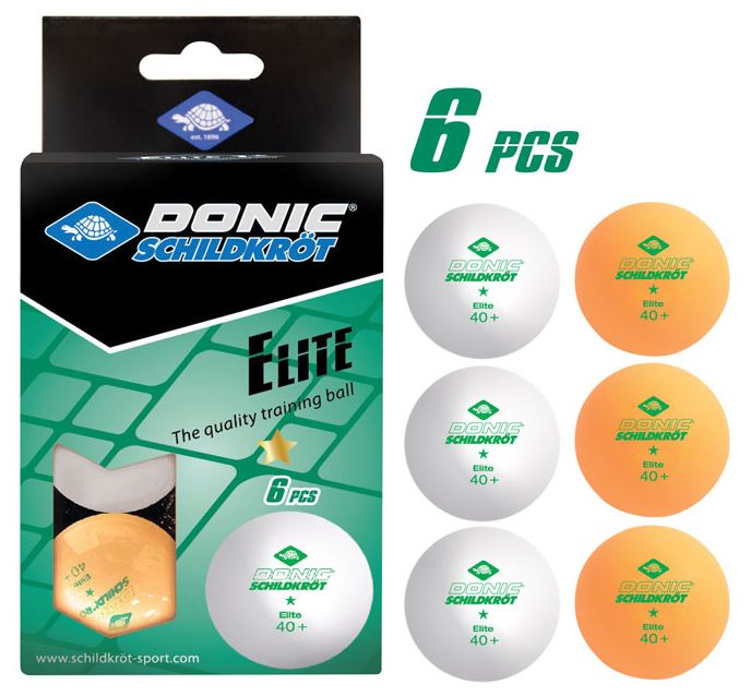Donic Schildkrot  Table Tennis 1 Star Elite Poly 40+ Balls 2 Colours - 6 pcs