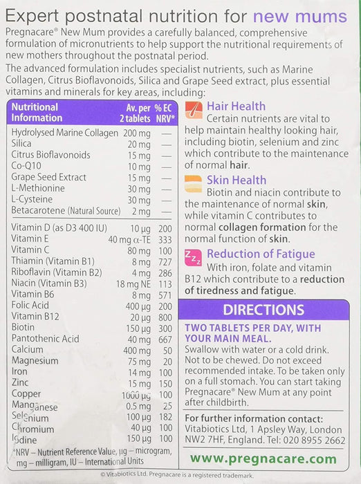 Vitabiotics Pregnacare New Mum 56 Tablets Hair & Skin Care Vitamin 3 Packs for 2