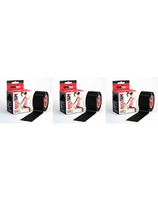 Rocktape Strong Adhesive Kinesiology Tape Standard Rolls x 3 - Black