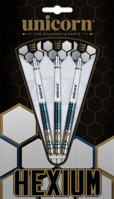 Unicorn Darts Hexium Blue & Gold Style 2 Steel 90% Tungset Tip Dart Set