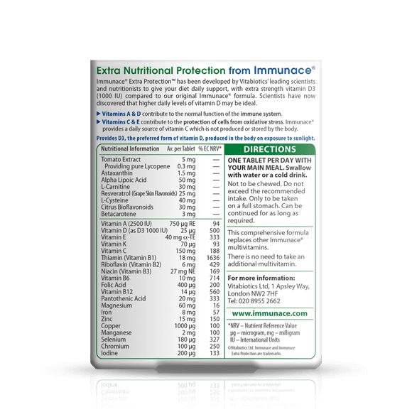 Vitabiotics Immunace Extra Nutrition Tablets for Immune System - Vitamin D