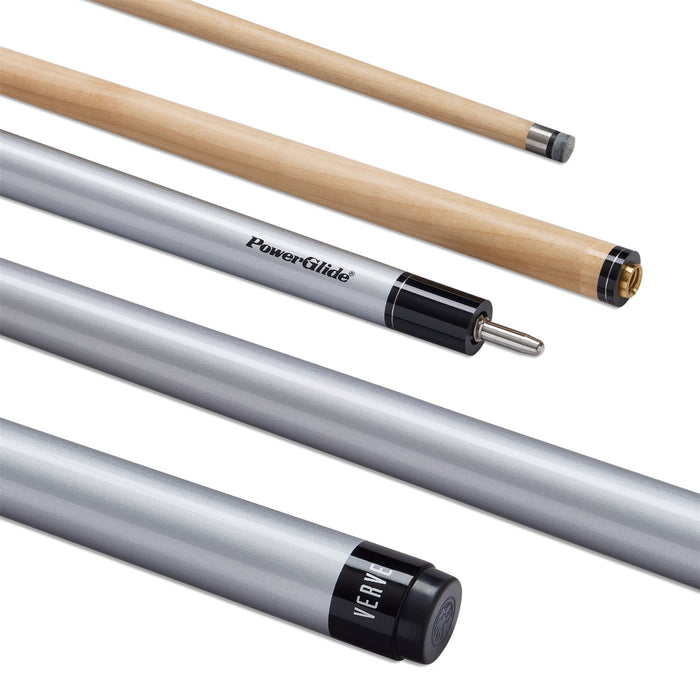 PowerGlide Verve Carbon Pool Cue 50/50 2 Piece Cue Maple Wrap - Silver
