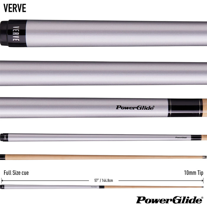 PowerGlide Verve Carbon Pool Cue 50/50 2 Piece Cue Maple Wrap - Silver