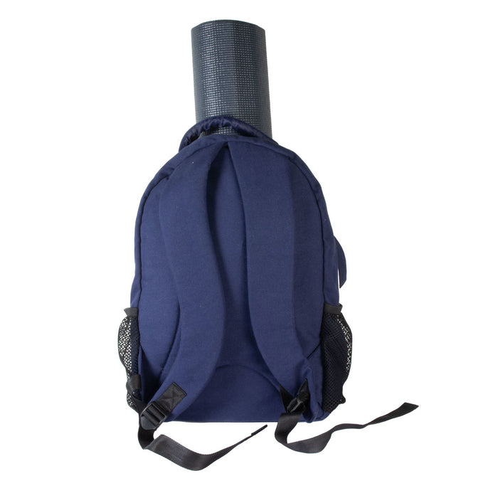 Fitness Mad Yoga Mat Backpack Essentials Bag - Navy Blue/Leaf