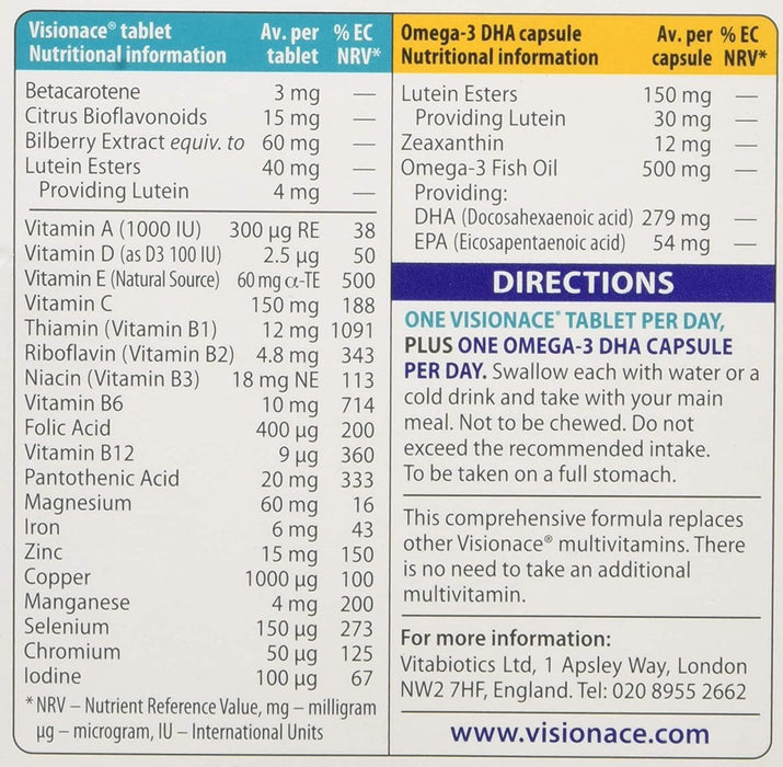Vitabiotics Visionace Max 56x Tablets Healthy Eye Vision Formula - 3 Packs for 2