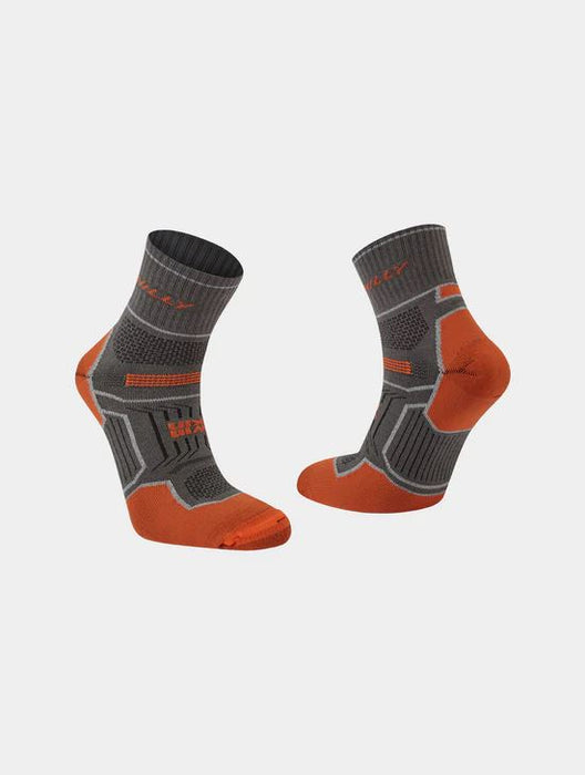 Hilly Twin Skin Anklet Socks Maximum Cushioning Running Walking - Dark Grey/Orange
