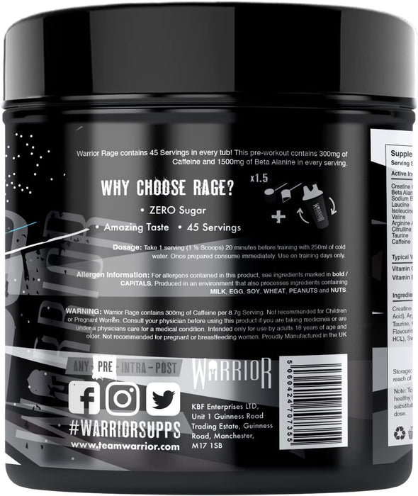 Warrior Rage Supplement Pre Workout Muscle Growth Protein Shake Watermelon 392g