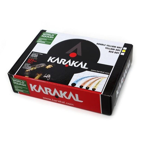 Karakal Yellow Dot Squash Balls in Black - Non Marking Rubber - Box of 12Karakal