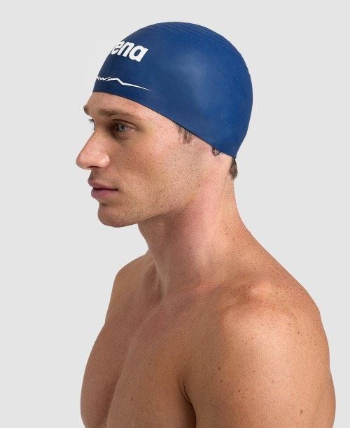 Arena Aquaforce Wave Swimming Cap Silicone Hat For Training And Racing - Navy