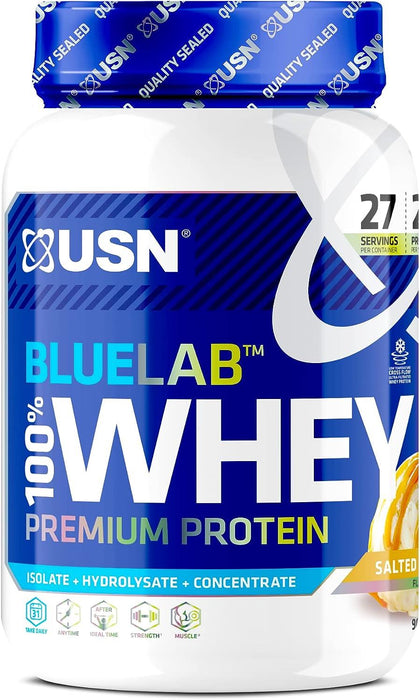 USN Blue Lab Whey Isolate Protein Powder Salted Caramel Muscle Gain Shake 908g