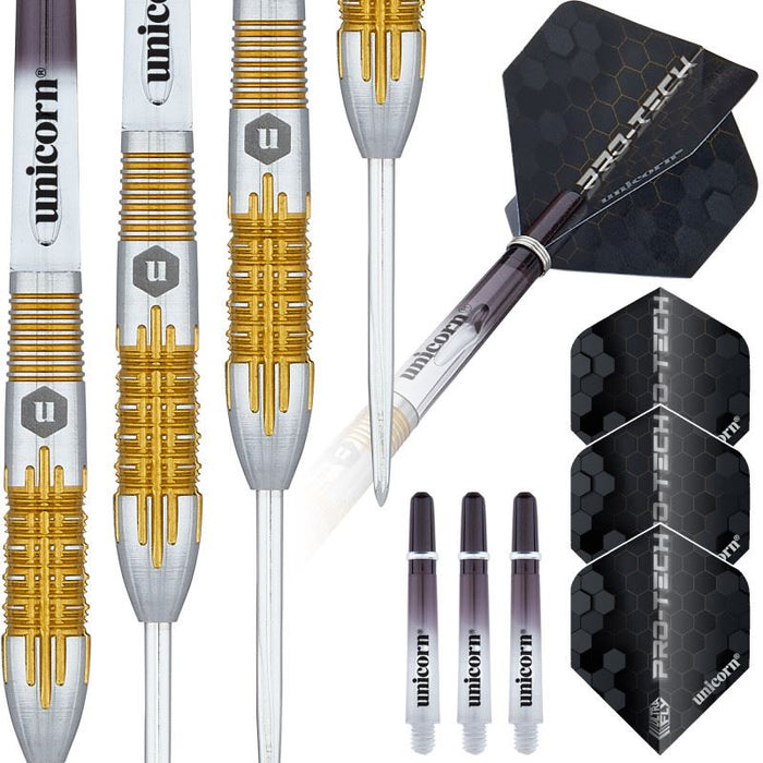 Unicorn Pro-Tech Style 1 90% Tungsten Steel Tip Darts 20/22/24g Gold Finish