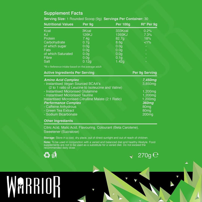 270g Warrior Amino Blast BCAA Protein Powder Muscle Gainer Energy Supplement