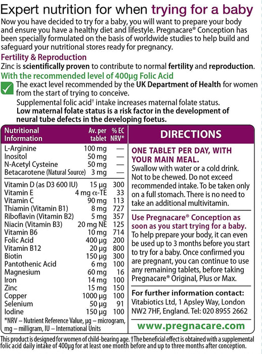 Vitabiotics Prefnacare Before Conception 30x Tablets Vitamins - 3 Packs for 2