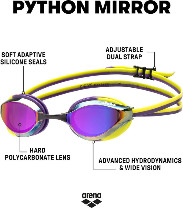 Arena Python Mirror Swimming Goggles UV Protection Lens - Violet/Plum/Lime