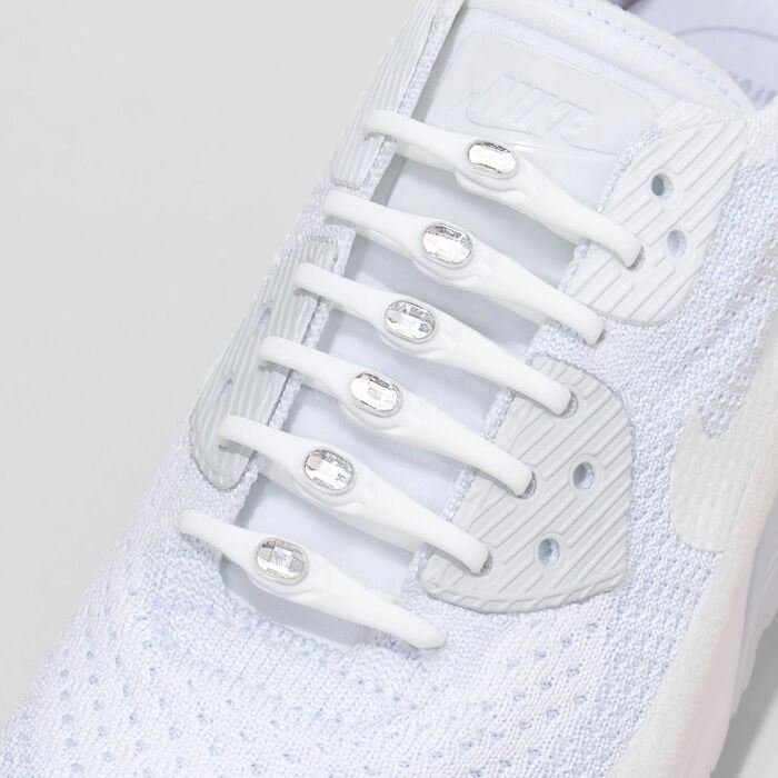 Hickies Laces Swarovski No Tie Elastic Shoelaces Trainers Straps 14 Pack - White