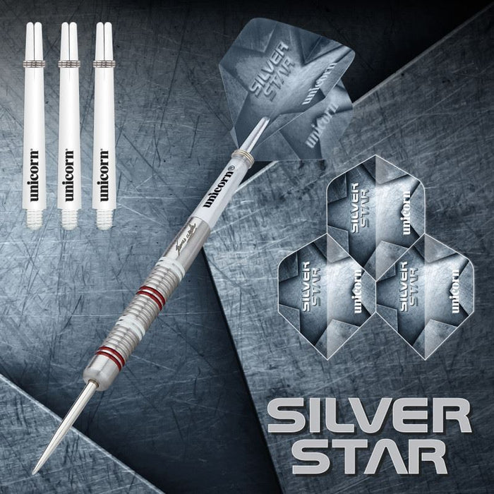 Unicorn James Wade Silver Star 80% Tungsten Steel Tip Darts 22/24g Natural