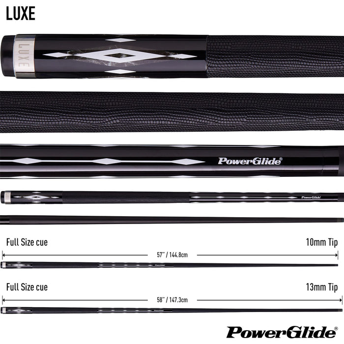 PowerGlide Luxe Carbon Pool Cue Premium 2‑Piece Pool Cue 13mm Tip