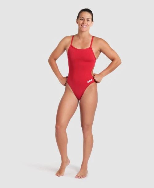 Arena Women Team Swimsuit Solid Challenge Back Maxlife Athletic Bathing Suit Red