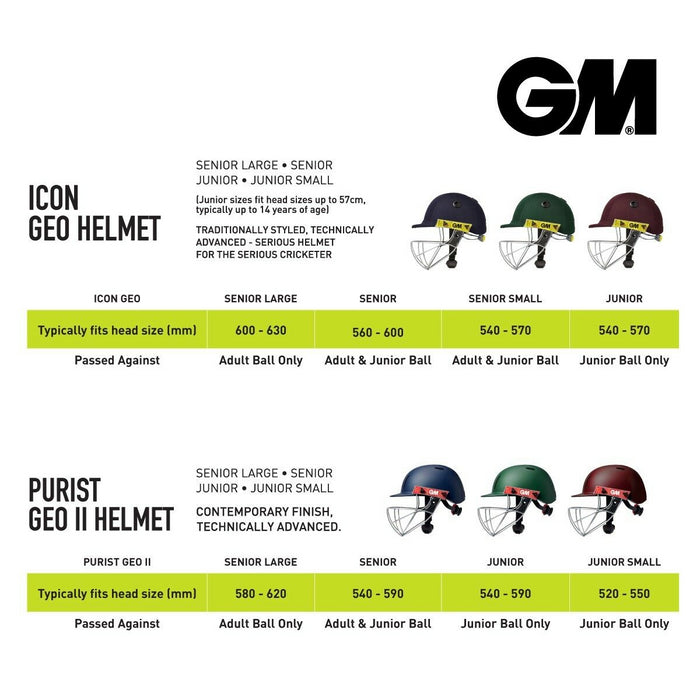 Gunn & Moore GM Cricket Purist Geo II Helmet Sports Head Protection - Green