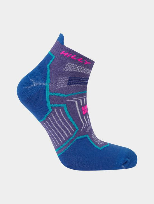 Hilly Ladies Twin Skin Anklet Socks Flat Toe Seam Arch Grip - Grape Blue