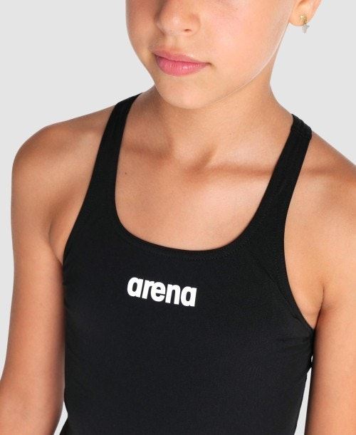 Arena Team Girls Swim Pro Solid 50+ UV Protection Sports Swimwear - Black