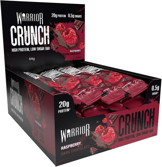 Warrior Crunch Bars High Protein Muscle Gain Raspberry Dark Chocolate 12 x 64gWarrior